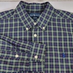 Ralph Lauren NEW Boy's XL 18-20 Green Navy Plaid Button Down Long Sleeve‎ Shirt